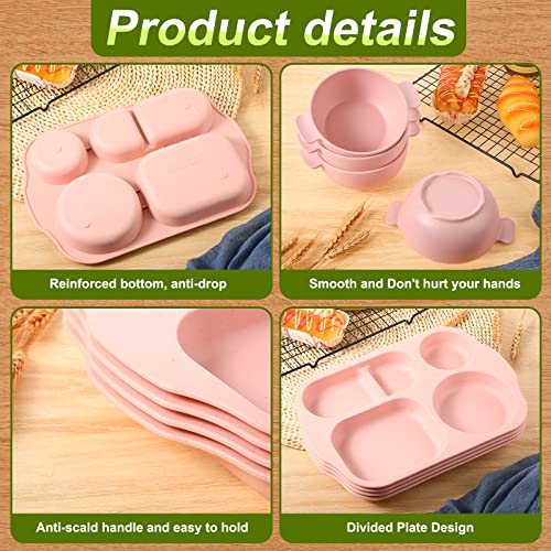 Honoson 24 Pcs Wheat Straw Dinnerware Cutlery Set, Service for 4, Unbreakable Plates and Bowls Set - Divided Plates, Bowls, Spoons, Forks & Knives, Microwave & Dishwasher Safe(Pink) - color: Pink