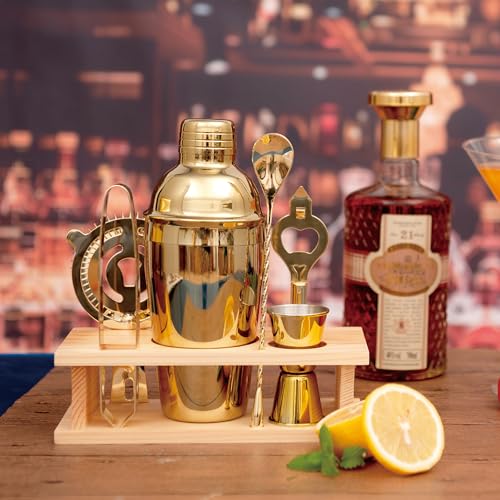 JNWINOG Cocktail Shaker Set Stainless Steel Bartending Kit 18.6oz Cocktail Bar Set Cocktail Mix Drink Making Kit Professional Bar and Home Drink Bar Tools for Bartender (Gold, 7Pcs) - color: Gold, size: 7Pcs