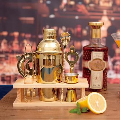 JNWINOG Cocktail Shaker Set Stainless Steel Bartending Kit 18.6oz Cocktail Bar Set Cocktail Mix Drink Making Kit Professional Bar and Home Drink Bar Tools for Bartender (Gold, 7Pcs) - color: Gold, size: 7Pcs