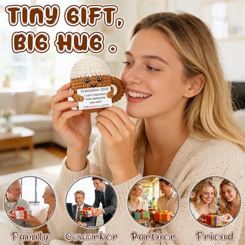 Xinezaa Mini Graduation Gifts for Women Men High School College Grad | Gifts for Daughter Son Teen Girl Boy Sister Best Friend Him Her, Handmade Crochet Coffee Mug, 2026 Congrats Grad Decoration - style: Grad 2026
