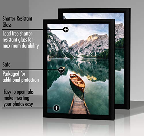 Americanflat 12x18 Poster Frame with Shatter-Resistant Glass - Set of 2 - Signature Collection - Gallery-Style Frames Made of Engineered Wood - Picture Frames for Wall Display - Black | Shatter-resistant glass, hangs vertical or horizontal, sawtooth hange