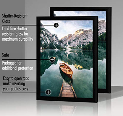 Americanflat 12x18 Poster Frame with Shatter-Resistant Glass - Set of 2 - Signature Collection - Gallery-Style Frames Made of Engineered Wood - Picture Frames for Wall Display - Black | Shatter-resistant glass, hangs vertical or horizontal, sawtooth hange