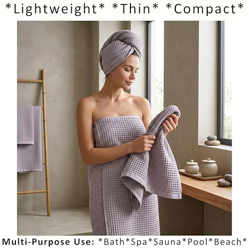 PÜSKÜL 2-Piece Natural 100% Turkish Cotton Waffle Bath Towels Extra-Large | Light Gray, 32x63" Bath Sheet Towel, Soft Absorbent Quick-Dry Lint-Free Premium 3D Honeycomb Weave Oeko-Tex Made in Turkiye - color: Gray