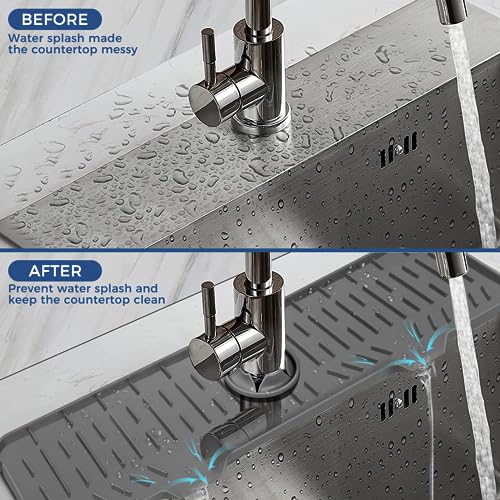 24" Splash Guard Plus Size Silicone Sink Faucet Drying Mat Handle Drip Catcher Tray Dish Sponge Holder Kitchen Accessories Protector Home Organization Gadgets Organizer - size: Grey: 23.4"x5.7"