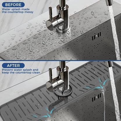 24" Splash Guard Plus Size Silicone Sink Faucet Drying Mat Handle Drip Catcher Tray Dish Sponge Holder Kitchen Accessories Protector Home Organization Gadgets Organizer - size: Grey: 23.4"x5.7"