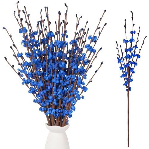 10Pcs Royal Blue Artificial Jasmine Flowers Stem for Vase DIY Wreath Decor | 17.5" Faux Jasmine Flower Bouquet Pussy Willow Branches Vase Filler Home Wedding Table Centerpieces Decor - color: Sapphire Blue, size: 10pcs-17.5''