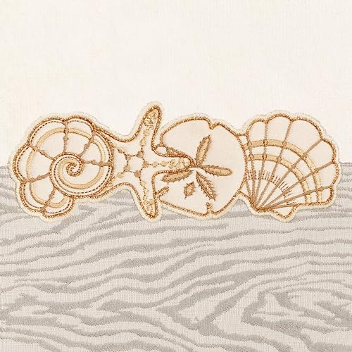 Seaside 4-Piece Luxury Towel Set, Sparkling Seashell Applique, Plush Turkish Cotton, Durable & Quick Dry, Nautical Bath Ensemble, 2 Bath 2 Hand Towels, Beige - color: Beige, size: 2 Pcs Bath 2 Pcs Hand Towel