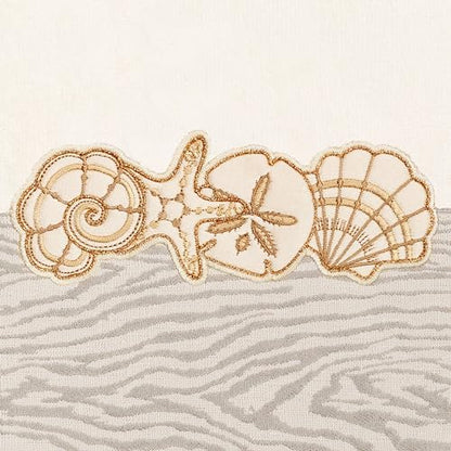 Seaside 4-Piece Luxury Towel Set, Sparkling Seashell Applique, Plush Turkish Cotton, Durable & Quick Dry, Nautical Bath Ensemble, 2 Bath 2 Hand Towels, Beige - color: Beige, size: 2 Pcs Bath 2 Pcs Hand Towel