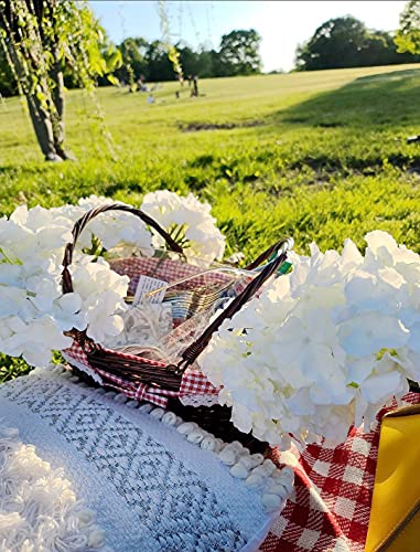 Natural Wicker Woven Gift Easter Basket, Hand Woven Empty Willow Woven Basket with Double Folding Handles and Washable Gingham Liner, Wicker Picnic Basket for Egg Candy Fruit Toy Storage