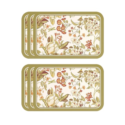 Vinyl Waterproof Placemats Set of 6 Rectangular,12"*17"-Grace A | Wipeable Beautiful Print Place Mats,Stain Resistant,Heat Resistant,Everyday Meals,Kitchen,Dinning,Holiday,Decor - color: Grace a