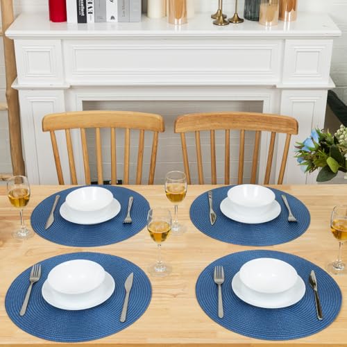 Winknowl Round Braided Placemats Set of 4 Washable Woven Heat Resistant Table Mats for Kitchen Dining Tables 15 inch Round Place Mats (Blue,4pcs) - color: Blue, size: 4pcs
