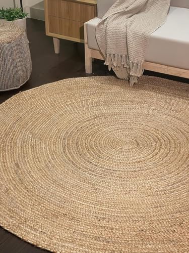 Hand Woven Natural Jute Braided Rug – 6' Round | Rustic Boho Farmhouse Reversible Area Rug for Living Room, Dining Room, Nursery, Entryway, Study, or Patio | Solid Natural Fiber Rug - size: 6' (Round)
