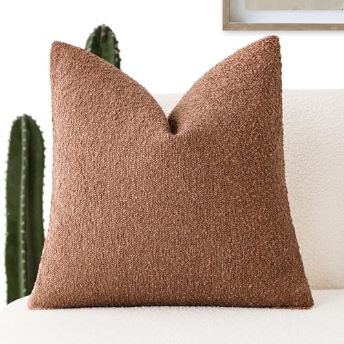 Foindtower Decorative Textured Boucle Throw Pillow Covers Accent Solid Pillow Cases Neutral Soft Cozy Couch Cushion Case for Chair Sofa Bedroom Living Room Home Decor 16x16 Inch,1PC,Burnt Orange Hazel - color: Autumnal, size: 16" x 16" (Pack of 1)