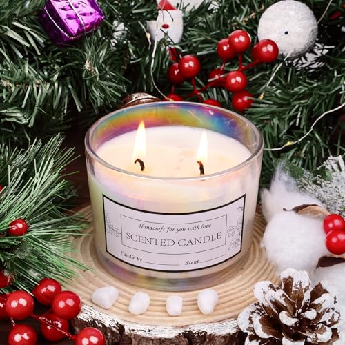 CONNOO 8 Pack 12 oz Iridescent Glass Wide Mouth Candle Jars | For Making Candles, Airtight Bamboo Lids, Sticky Warning Labels, Empty Container Bulk, Dishwasher Safe - color: Iridescent