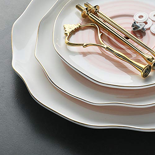 Sweejar 3 Tier Ceramic Cake Stand,Dessert Stand,Cupcake Stand,Tea Party Pastry Serving Platter,Food Display Stand for Tea/Coffee/Birthday/Wedding/Women/Afternoon/Gift - Pink - color: Watercolor Pink