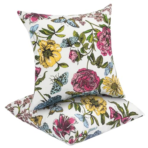 FUNHOME Water Resistant Outdoor Throw Pillows for Patio Furniture,18x18 Inch Decorative Pillows Set of 2 with Insert,Hidden Zipper Headrests for Sofa Couch Chair(Butterfly Flower) - color: Butterfly, size: 18" x 18" (Pack of 2)