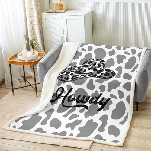 Cowboy Cowgirl Throw Blanket,American Southwest Style Blankets for Kids Girls Adult Room Decor,Grey Black Glitter Cowhide Fleece Blanket Vintage Hippie Sherpa Blanket,for Chair/Sofa,90"×90" - color: Cowgirl 03, size: Queen