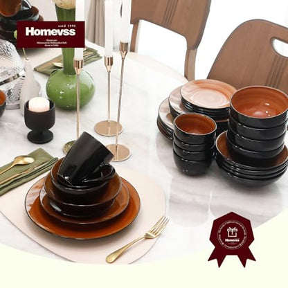 Stoneware Sonoma 56pc Dinnerware Set, Black + Speckled Spin Wash Spice - color: Spice