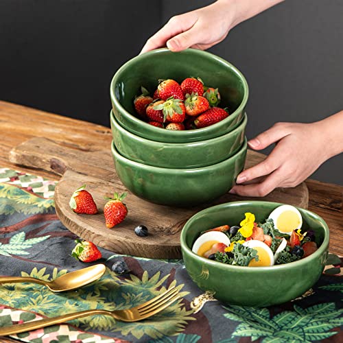 vicrays Ceramic Cereal Bowls Set - Porcelain 26 Ounce Soup Salad Bowls - Rice Dessert Cream Bowls Set - Chip Resistant Dishwasher Microwave Safe - Set of 6 (Green) - color: Green