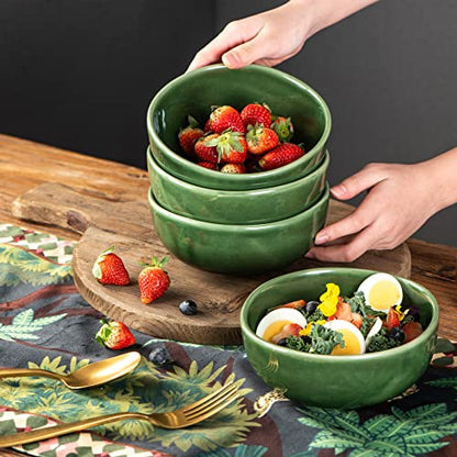 vicrays Ceramic Cereal Bowls Set - Porcelain 26 Ounce Soup Salad Bowls - Rice Dessert Cream Bowls Set - Chip Resistant Dishwasher Microwave Safe - Set of 6 (Green) - color: Green