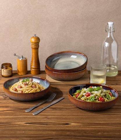8.5" Ceramic Pasta Bowls Set of 4, Salad Bowls | Versatile Serving Bowls for Pasta, Salad, Fruit & Noodles, Housewarming & Wedding Gift, Cocoa Mocha - color: Cocoa Mocha, size: 8.5 Inch