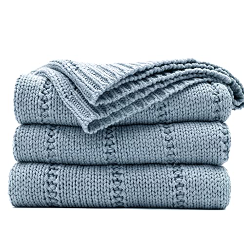 RECYCO Cable Knit Blue Throw Blanket Twin Size for Couch, Super Soft Warm Cozy Decorative Knitted Throw Blanket 3.6LB for Bed, Sofa, Chair Large 60"x80" | 3.6LB, Soft Lightweight Warmth Layer, Breathable All Season Use, Decorative Home Accent, for Couch,