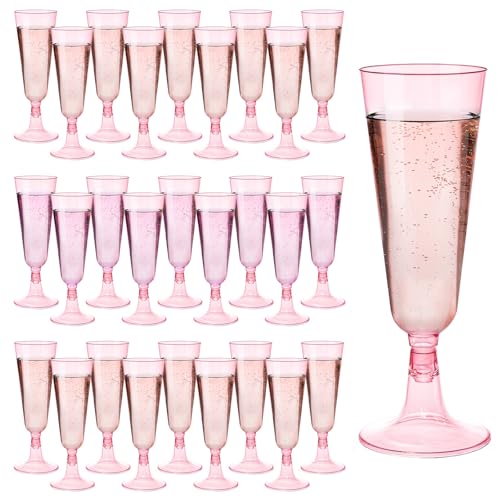GuanQiao 200 Pack Pink Plastic Champagne Flutes, 5.5 Oz Clear Disposable Plastic Champagne Glasses, Wine Glasses Cups for Wedding Celebration Birthday Party Wine Tasting New Years Eve Party Supplies - color: Pink, size: 200-Pack