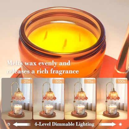 Banbanda Candle Warmer Lamp with Timer Dimmable: Birthday Gifts for Women, Safe Flameless Scent Lamp – Height Adjustable Candle Lamp, Walnut Solid Wood Base, with 2 Bulbs - color: Amber