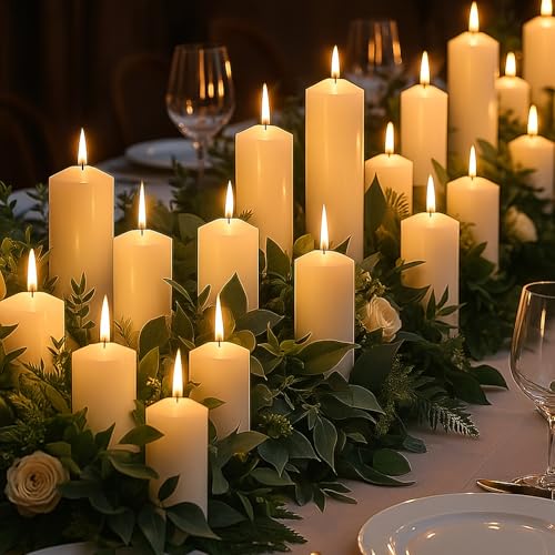 72 Pack Ivory Pillar Candles Bulk Set, 2x3 2x6 2x8 Inch - 24 Each Size, Dripless Smokeless Clean Burning for Wedding Centerpieces, Home Decor, Church, Romantic Ambiance！ - color: 72 Pointed-tip, size: 2 x 3/6/8 Inch