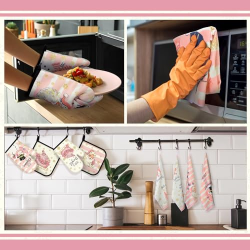 12 Pcs Christmas Pink Kitchen Towels and Oven Mitt Sets 4 Santa Claus Oven Mitts 4 Snowman Dish Towels and 4 Plaid Wreath Pot Holders Cooking Accessories for Winter Holiday Kitchen Decoration - style: Snowman