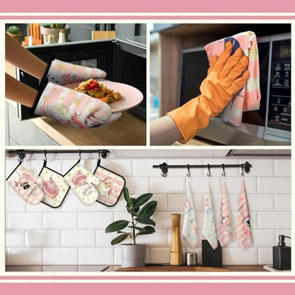 12 Pcs Christmas Pink Kitchen Towels and Oven Mitt Sets 4 Santa Claus Oven Mitts 4 Snowman Dish Towels and 4 Plaid Wreath Pot Holders Cooking Accessories for Winter Holiday Kitchen Decoration - style: Snowman