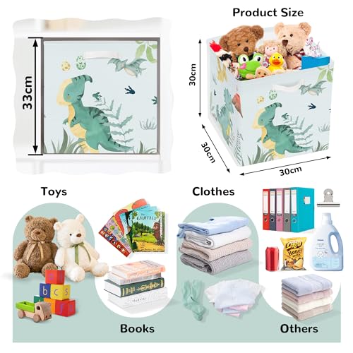 Clastyle 11.8" Dinosaur Storage Basket Set of 3 for Kid Boy Toy Clothes Bin | Collapsible Fabric Book Bin, Metal Frame Bottom Board, Cube Organizer, Closet Nursery Pantry Shelf Bedroom, Green Volcano - color: Volcanoes