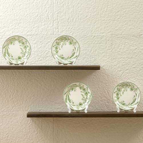 Bico Green Garden Toile De Jouy Salad Plates Set of 4, 8.75 Inch Ceramic Dessert Plates for Salad, Appetizer, Side Dishes, Microwave and Dishwasher Safe, Gift for Housewarming and Thanksgiving - color: Green Garden Toile De Jouy
