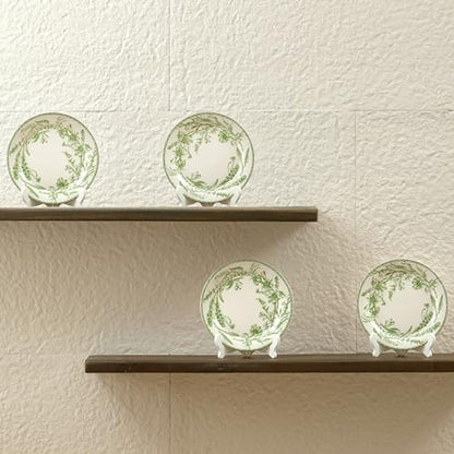 Bico Green Garden Toile De Jouy Salad Plates Set of 4, 8.75 Inch Ceramic Dessert Plates for Salad, Appetizer, Side Dishes, Microwave and Dishwasher Safe, Gift for Housewarming and Thanksgiving - color: Green Garden Toile De Jouy