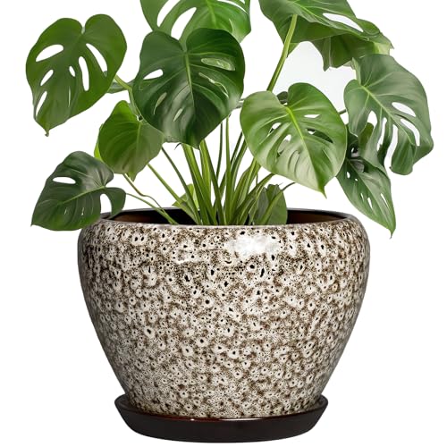 Ceramic Plant Pots - 8 Inch Planters for Indoor Outdoor Plants, Decorative Pots for Plants with Drainage Hole and Saucer, Modern Flower Pot, Room Decor, Plant Lover Gifts, White Leopard - color: White Leopard, size: 8 Inch