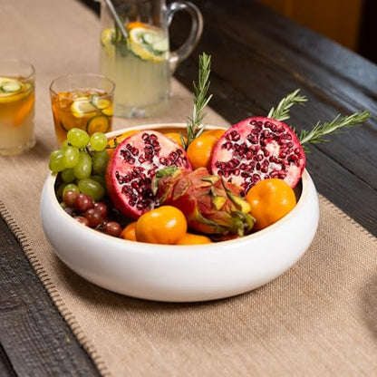 LEXA 12" Handmade White Bamboo Wooden Fruit Bowl for Kitchen Counter - 130 oz Lightweight Large Bamboo Wood Salad Bowl - color: Ceramic White