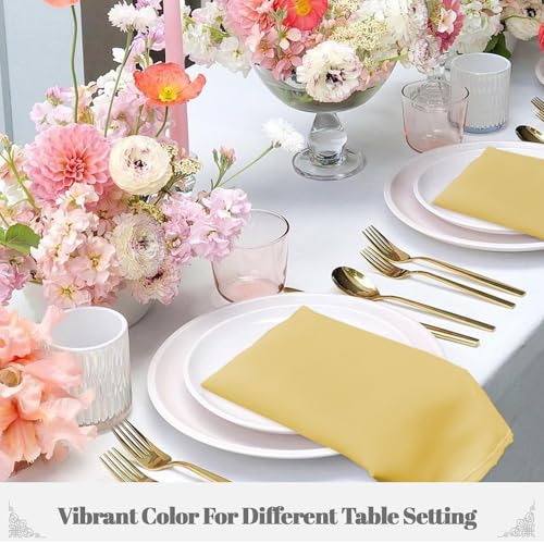 PLOYMONO Gold Cloth Napkins - 8 Pack 17" x 17" Washable Polyester Napkins | Heavy Duty 180 GSM Cloth Napkins with Hemmed Edges - Great for Restaurants, Weddings, Parties, Banquets Dinner - color: Gold