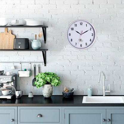 SAC SMARTEN ARTS Silent Wall Clocks Battery Operated Wall Clock for Kids White Non-Ticking Easy to Read Wall Clock for Bathroom Kitchen Living Room Bedroom in 8 Inches - color: 02 Silver