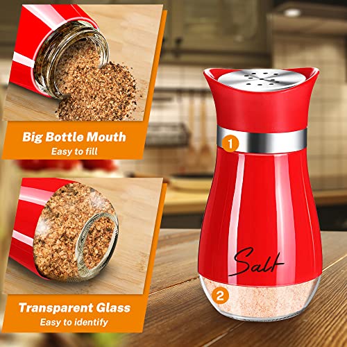 Salt and Pepper Shakers - 4 oz Red Glass Set with Stainless Steel Lids | Refillable Glass Shakers with Stainless Steel Lids Suit Cooking, Dining, RV Trips, Camping and BBQs, Adding Christmas Style. - color: Red