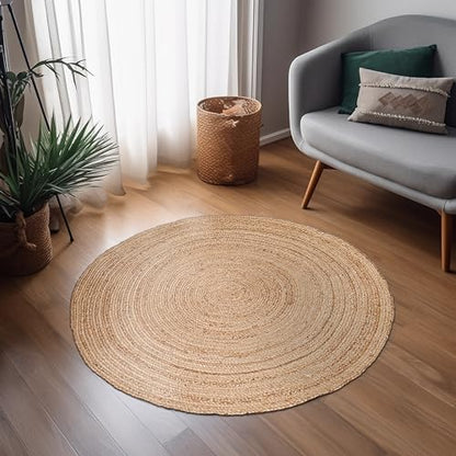 Hausattire Jute Braided Round Rug, Natural, 3 ft | 100% natural jute, hand woven, reversible, boho farmhouse style, entryway/nursery/kitchen use - color: Natural, size: 3' (Round)