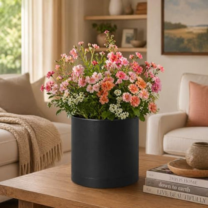 Giraffe Creation 12 Inch Cylinder Plant Pot, Modern Round Planter with Drainage Holes and Saucer, Lightweight Plastic Flower Pot for Indoor Outdoor Plants, Black - color: Black 12 Inch