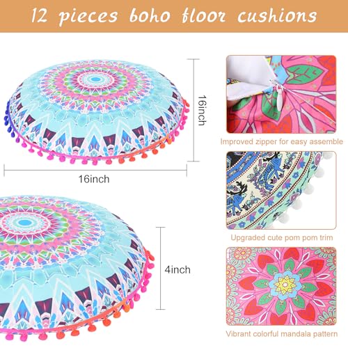 Ganeen 12 Pcs Floor Cushions for Classroom 16'' Boho Kids Seating Pillow Flexible Floor Cushions Meditation Pillows for Toddler Sitting Home School Classroom Kindergarten Daycare Nursery(Round)