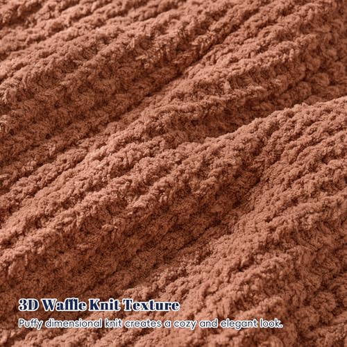 PHF Chenille Waffle Knit Throw Blanket- Plush Warm & Cozy 50" x 60" Ultra Soft Blanket- Chunky Fluffy Waffle Throws for Couch Bed Sofa - Terracotta - color: Terracotta, size: Throw(50"X60")
