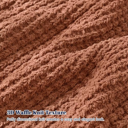 PHF Chenille Waffle Knit Throw Blanket- Plush Warm & Cozy 50" x 60" Ultra Soft Blanket- Chunky Fluffy Waffle Throws for Couch Bed Sofa - Terracotta - color: Terracotta, size: Throw(50"X60")