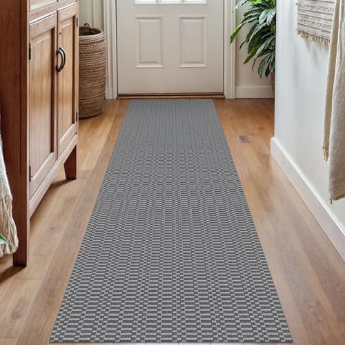 KOZYFLY 2x7 Runner Rug, Washable Non Slip Woven Kitchen Hallway Rug, Grey | Braided cotton carpet runner with rubber backing for kitchens, hallways, entryways, bedrooms and high-traffic indoor floors - color: Charcoal Grey/Dark Grey, size: 2' x 7' (Rectan