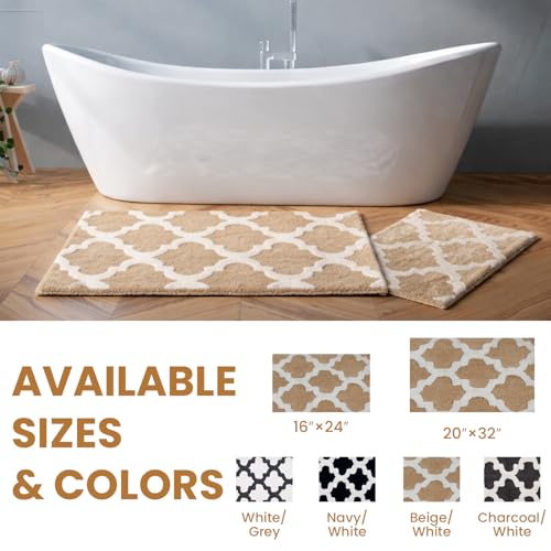 C23 Bathroom Rug Set of 2 (20"x32" & 16"x24") - 2200 GSM Ultra-Absorbent Plush Bath Mats Beige & White - color: Beige/White
