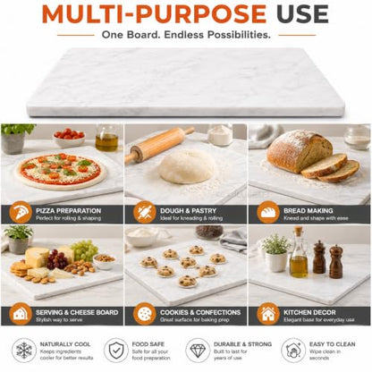 Marble Cheese & Pastry Cutting Board, 16 x 12 Inch, White | Natural Carrara Marble, Serving Tray, For Dough, Bread, Pizza, Charcuterie, Heavy, Non-Slip - color: White, size: 16"L x 12"W