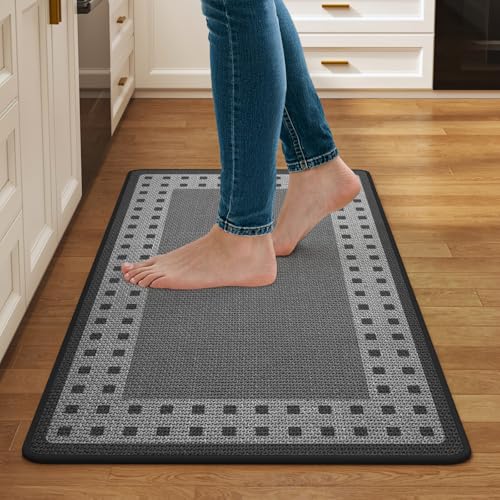 Kitchen Mats for Floor, Non Slip Kitchen Rugs, 17x30 Grey | Kitchen Runner Rugs Non Slip Washable, Absorbent Braided Kitchen Floor Mat, Sink Rug, Easy to Clean - color: B Graphic Grey, size: 17''x30''