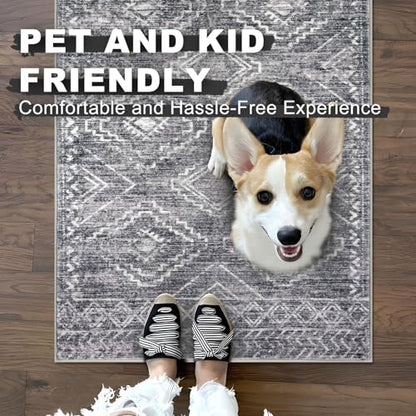 KILOCOCO Hallway Runner 2x10 ft Washable Runner Rug Non Slip, Grey | Low-Pile Entryway Runners, Rubber Backed Runner Rug, Printed Kitchen Runner Rug, Soft Geometric Rugs for Hall Living Room - color: Grey, size: 2' x 10' (Runner)