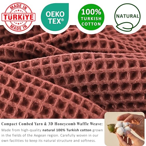 PÜSKÜL 2-Piece Natural 100% Turkish Cotton Waffle Bath Towels Extra-Large | Brick-Red, 32x63" Bath Sheet Towel, Light Soft Absorbent Quick-Dry Lint-Free Premium Honeycomb Weave Oeko-Tex Made in Turkiye - color: Brick